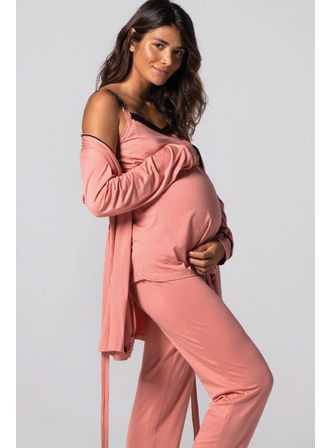 Pijama de Maternidade Júlia 3 PEÇAS ROSÊ